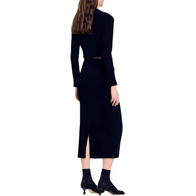Sandro Pencil Waffle effect Midi Skirt-2