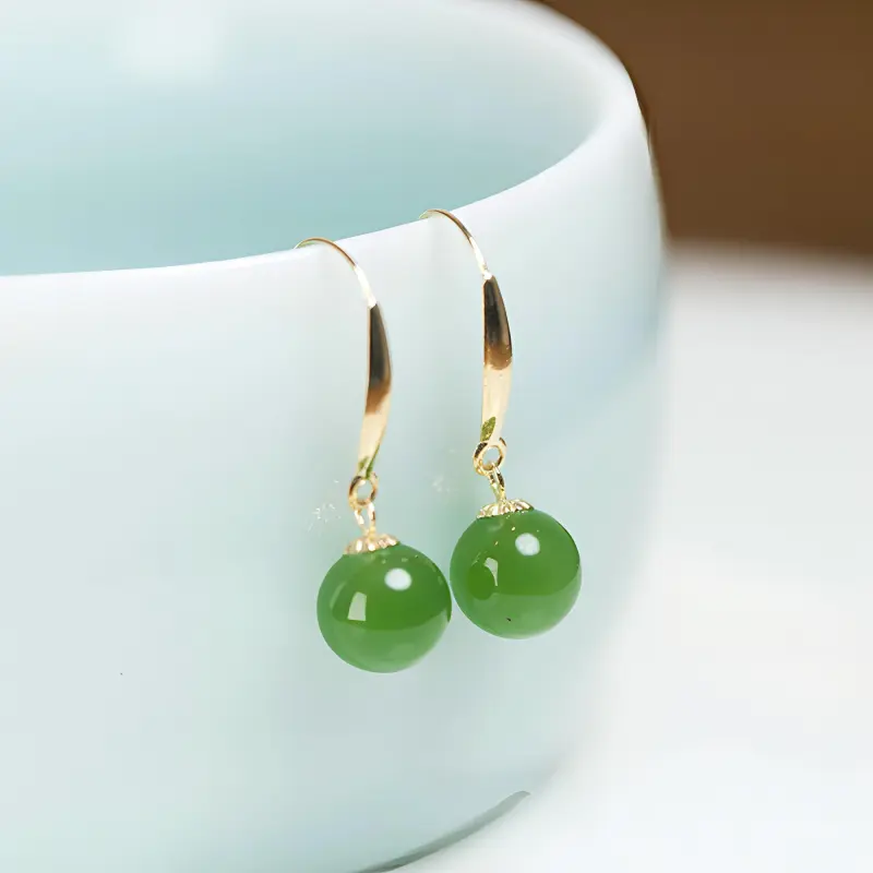 Fuxin 18K Gold Hetian Jade Earrings Women's Jasper-1