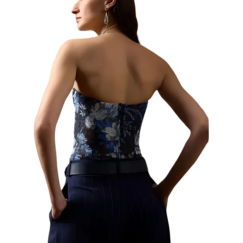 Polo Ralph Lauren June Floral Lace Strapless Blouse Strapless Top Women's Dark Blue-2