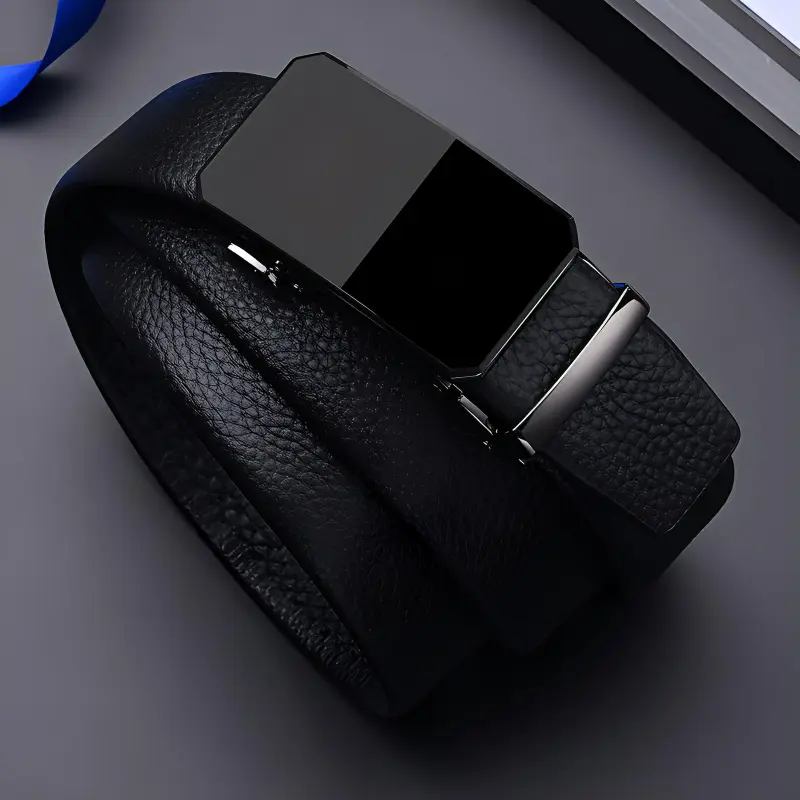 PISHUSHU Commute High End Automatic Buckle Cow Leather Leather Belts Men's Black Width  3.5cm-1