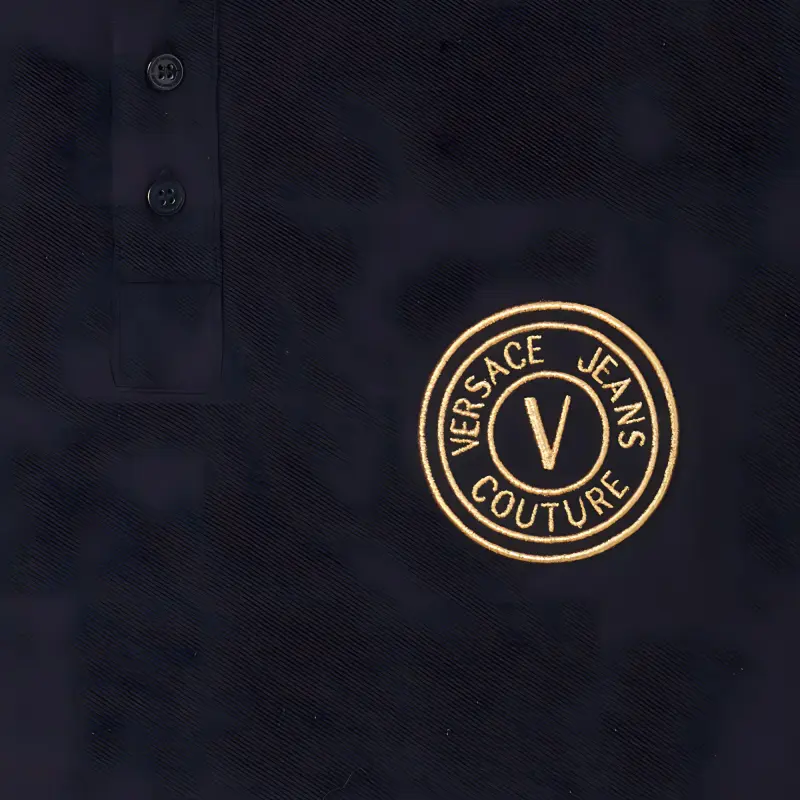 VERSACE JEANS COUTURE SS23 Men Letter Logo Printed Striped Trim Short-Sleeve Polo Shirt Black-6