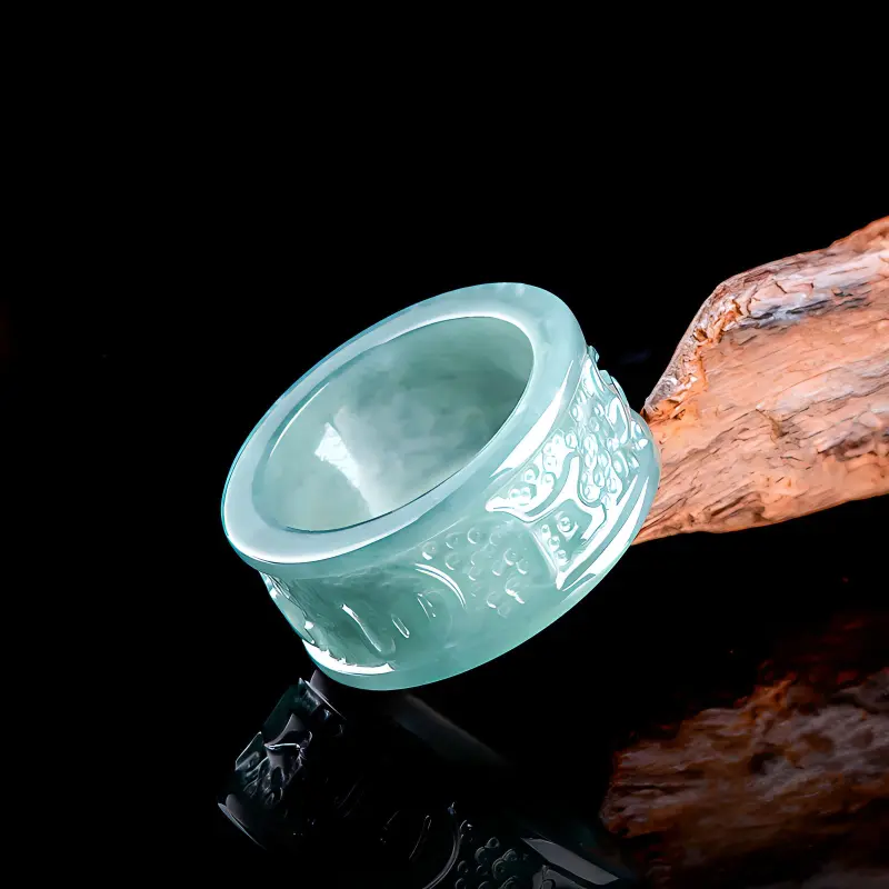 Artisan Lock Heart Jade Ice Glutinous Jadeite Rings Unisex-3