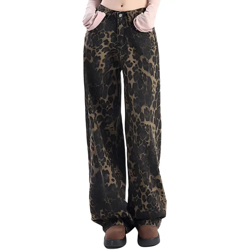 YINLEI Jeans Women's Leopard Print-1