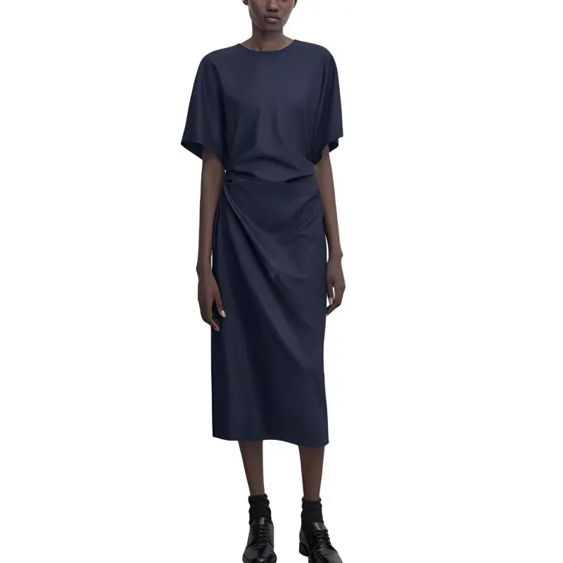 Massimo Dutti Short Sleeved Dress Women's Navy Blue-2