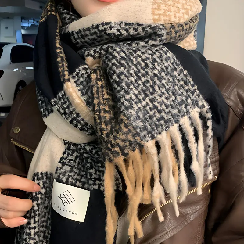 Youyoulan Polyester Knit Scarves Women's Black-1