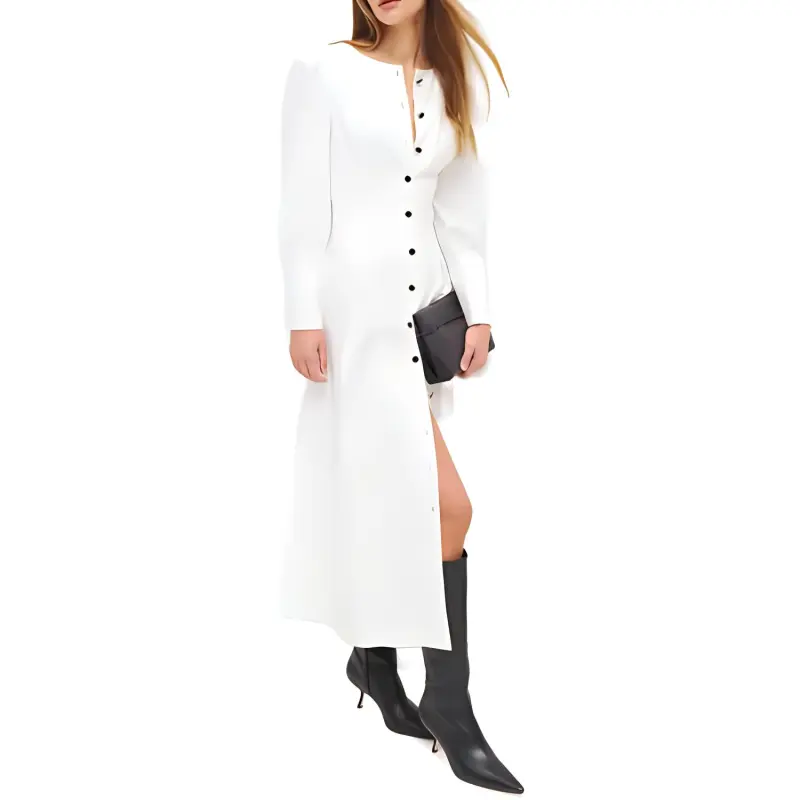 REFORMATION Halia Dress Long-Sleeved Dresses Women's Black/White-2