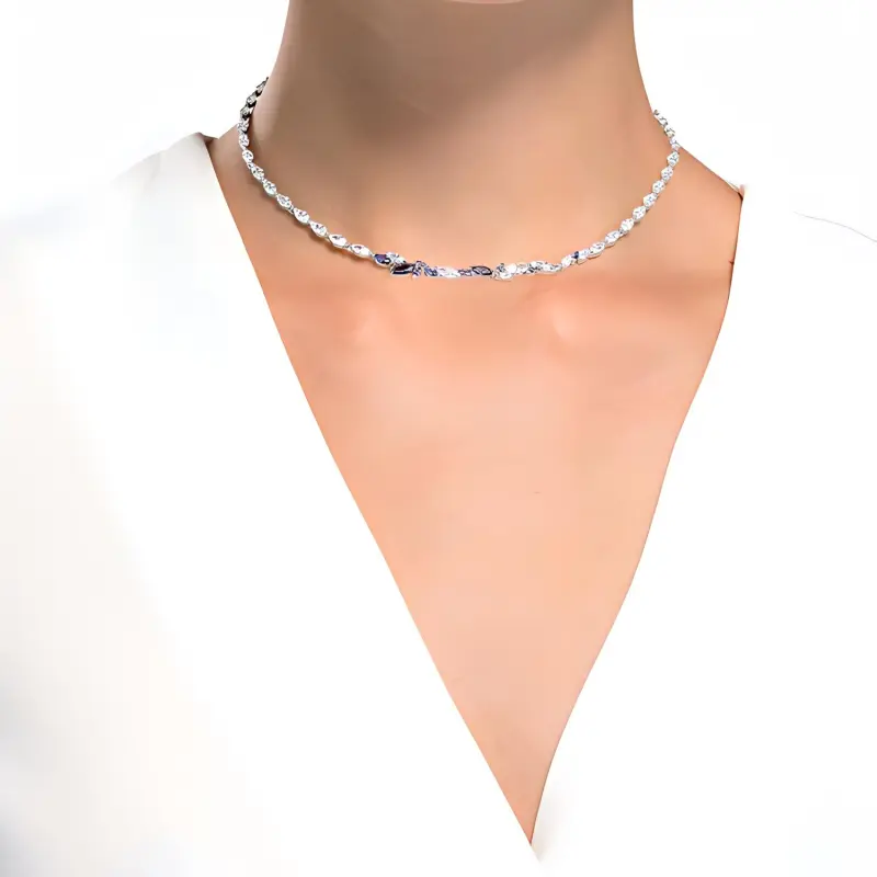Swarovski Louison Rhodium Plated Necklaces Women's Blue-3