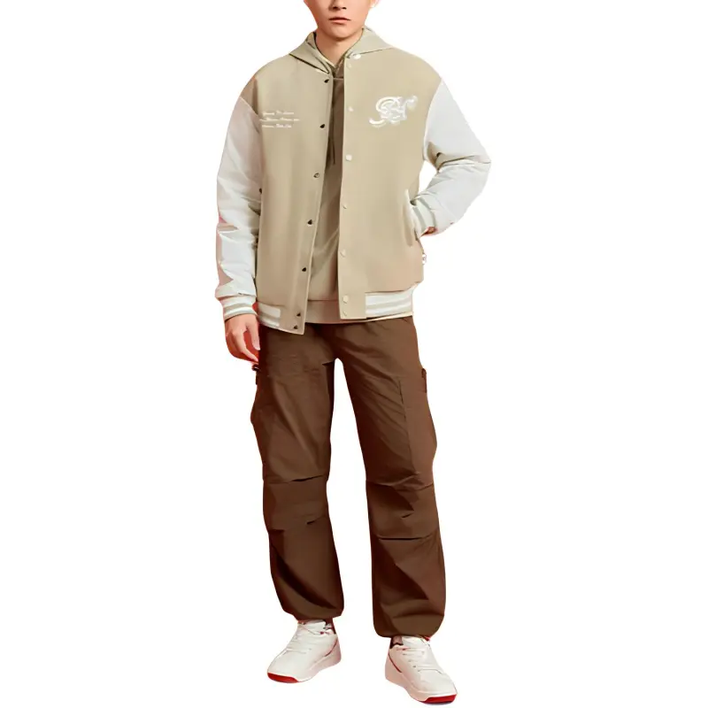 QIAODAN Get Rich Every Day Baseball Jackets & Coats Men's Nutty Color/Cream White-2