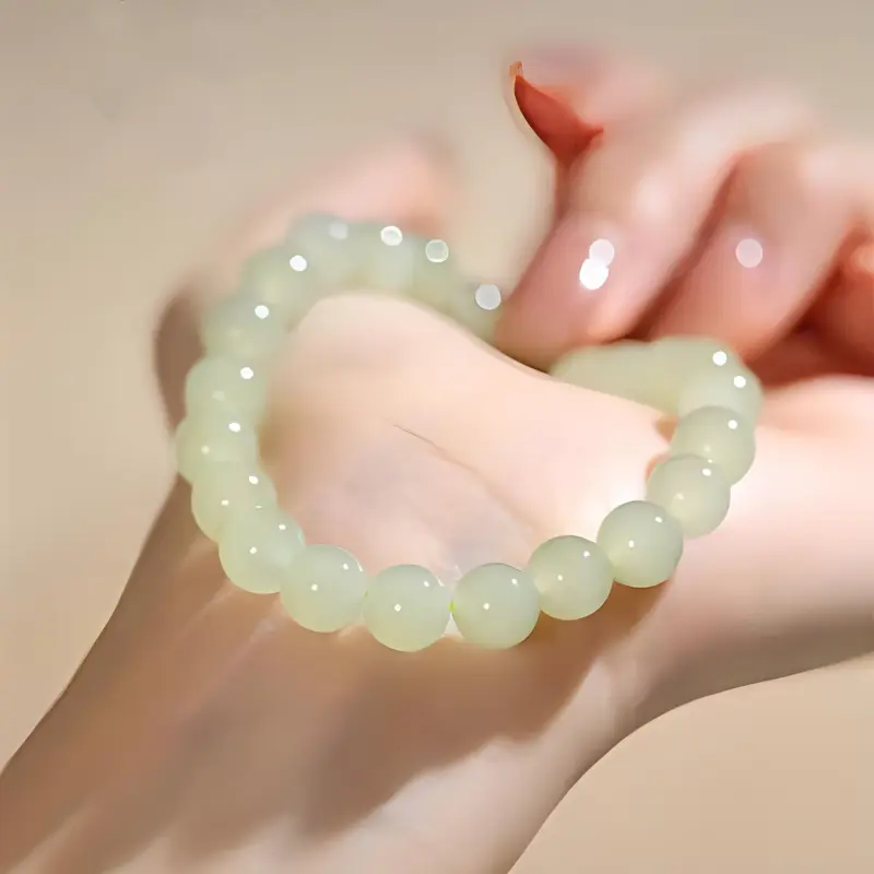 Cuizu Hetian Jade Bracelets Unisex Pale Greenish White Jade-2