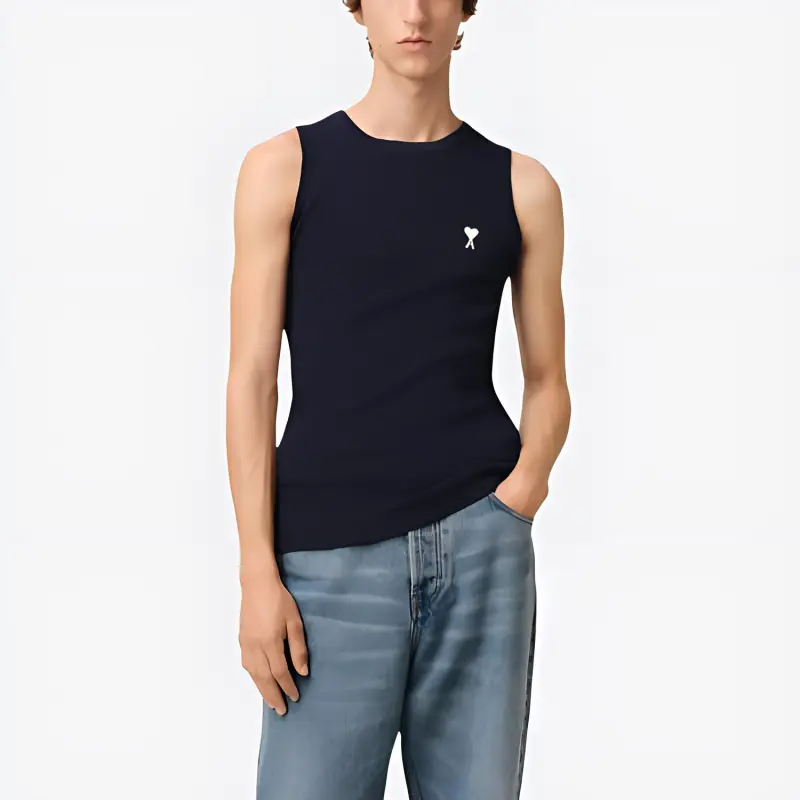 Ami Paris Ami De Coeur Logo Embroidered Knitted Tank Top-4