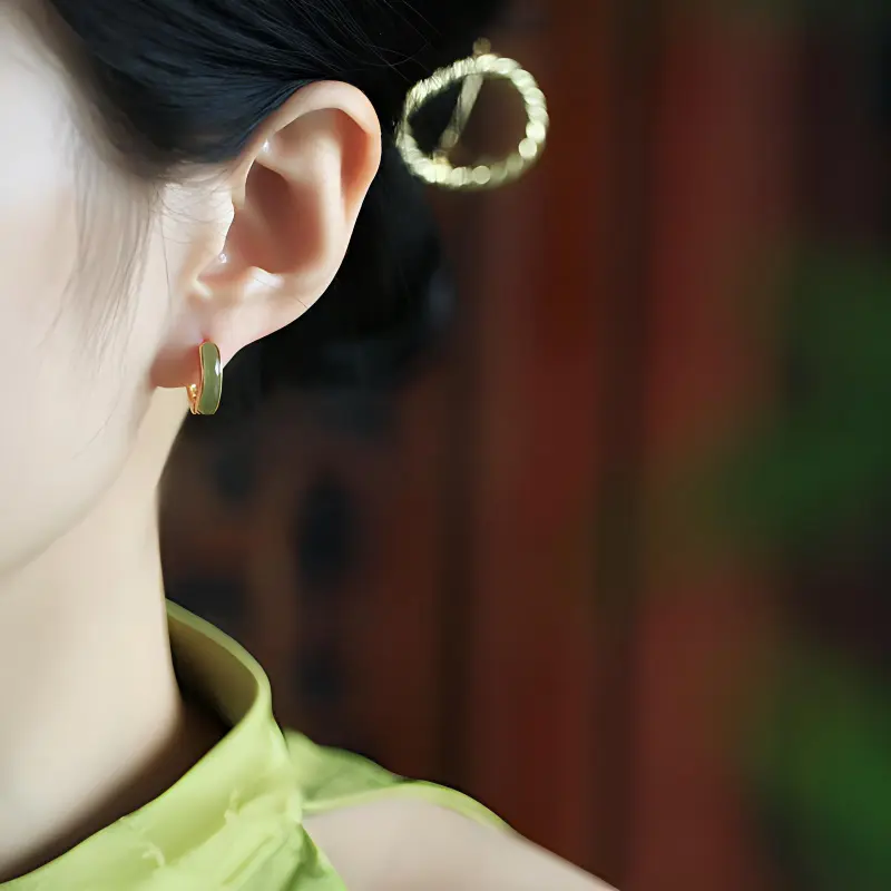 Xiaoyinjiang Hetian Jade Earrings Green Jade Women's-2