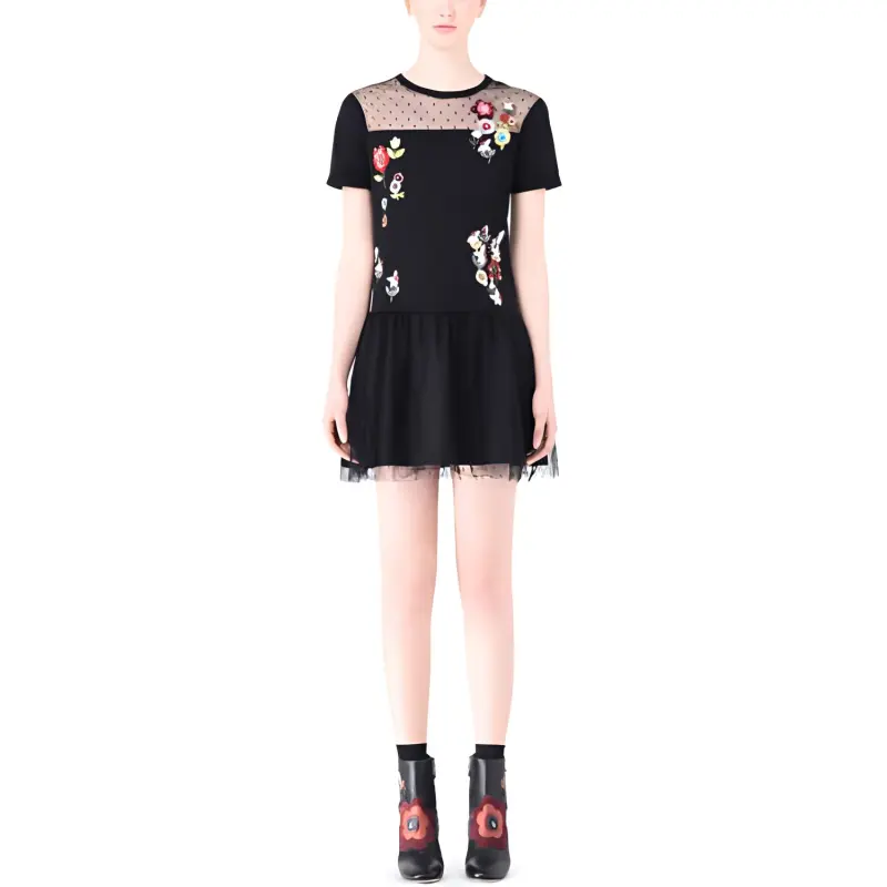 RED VALENTINO Short Sleeved Dresses Women's Black-1