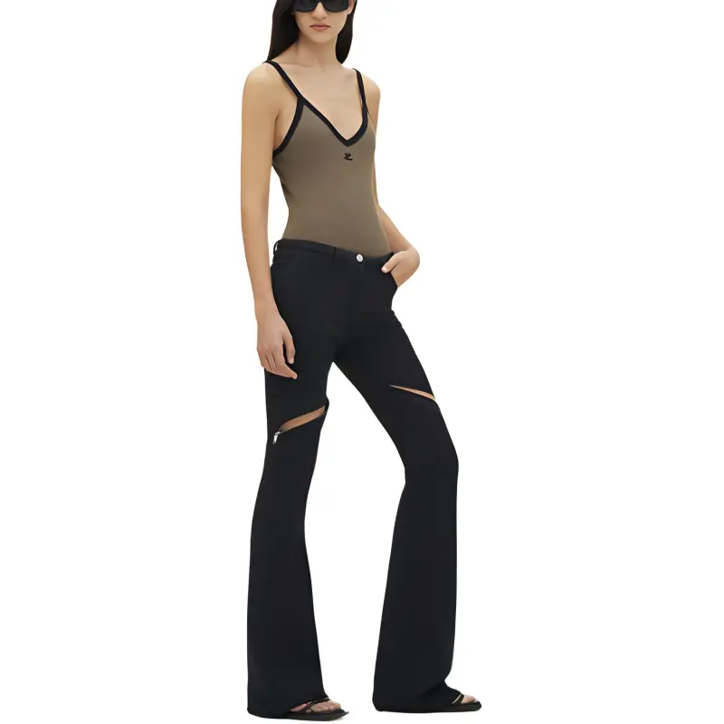COURREGES SS24 CONTRAST V NECK TANK TOP Camisole Women's Camouflage Green/Green Camouflage-3