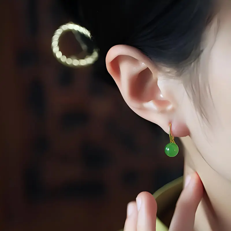 Xiaoyinjiang S925 Silver Hetian Jade Earrings Women's-2