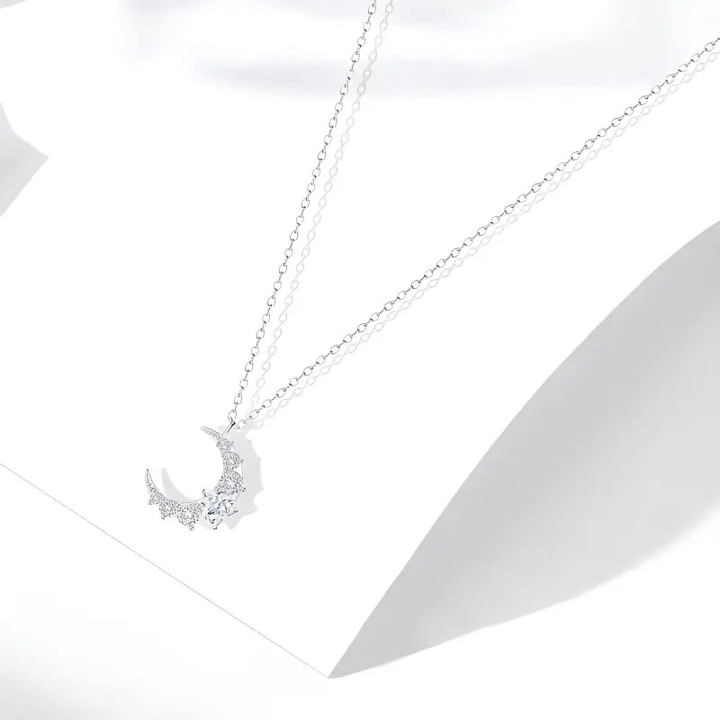 Muyan Titanium Steel Sparkling Heart Moon Necklace Women's-1