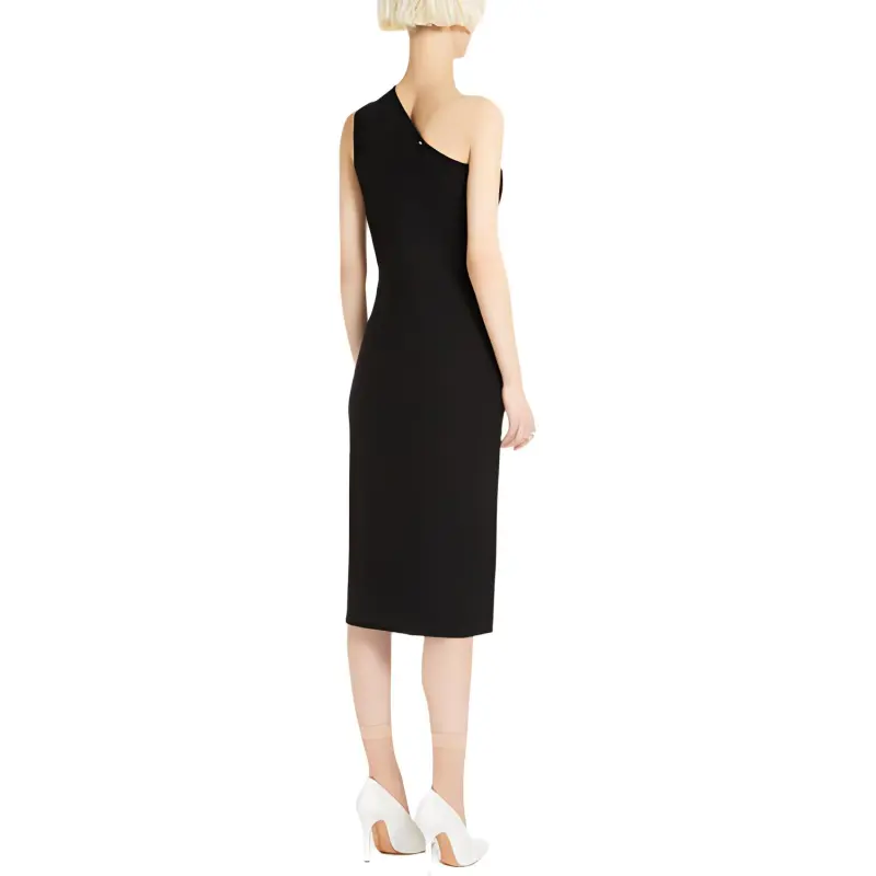 SportMa Knitted Viscose One shoulder Dress Sleeveless Dress Women's Black-3