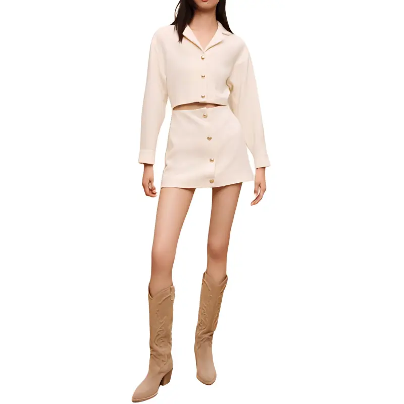 Maje Long-Sleeved Dresses Women's Light Brown With A White Bias-1