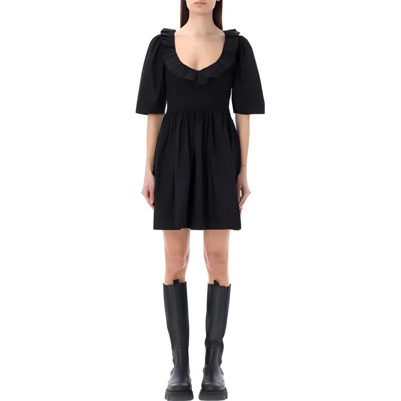 GANNI Smocked Organic Cotton Minidress-1