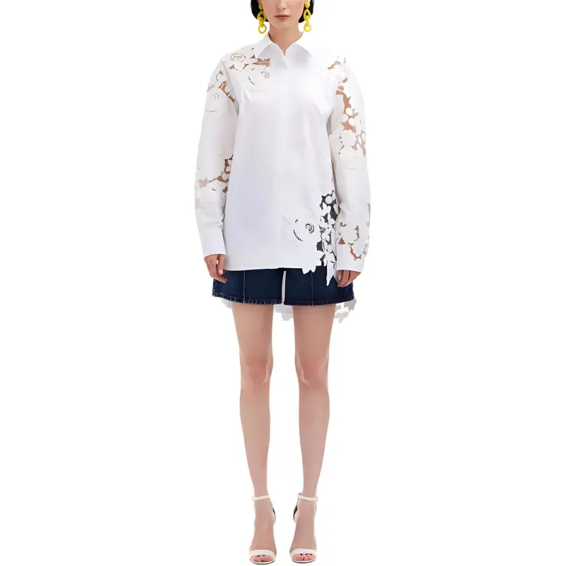 OSCAR DE LA RENTA Corded-lace Twill Shirt-1