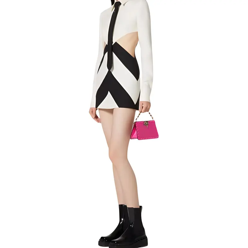 Valentino Long-Sleeved Dresses Women's Black White-3