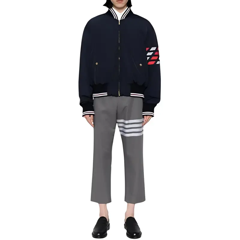 THOM BROWNE 4-Bar Striped Zipped Puffer Bomber Jacket-4
