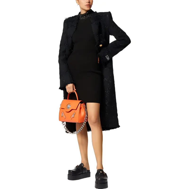 VERSACE Spiked turtleneck Knit Minidress-3