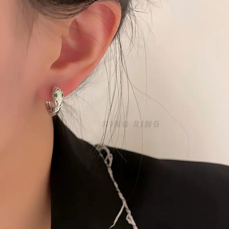 Stone Edge Poly Foot Silver 990 Sterling Silver Hoop Earrings Unisex-2