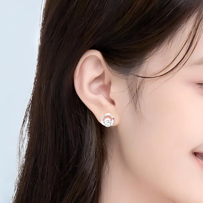 QIANCHANG 999 Fine Silver Stud Earrings Women's-4