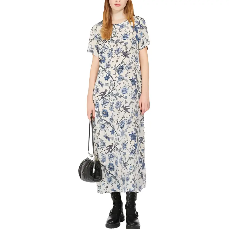 WEEKEND MaxMara Revere Collection Printed Silk T Shirt Dress Short Sleeved Dress Women's Light Blue-1