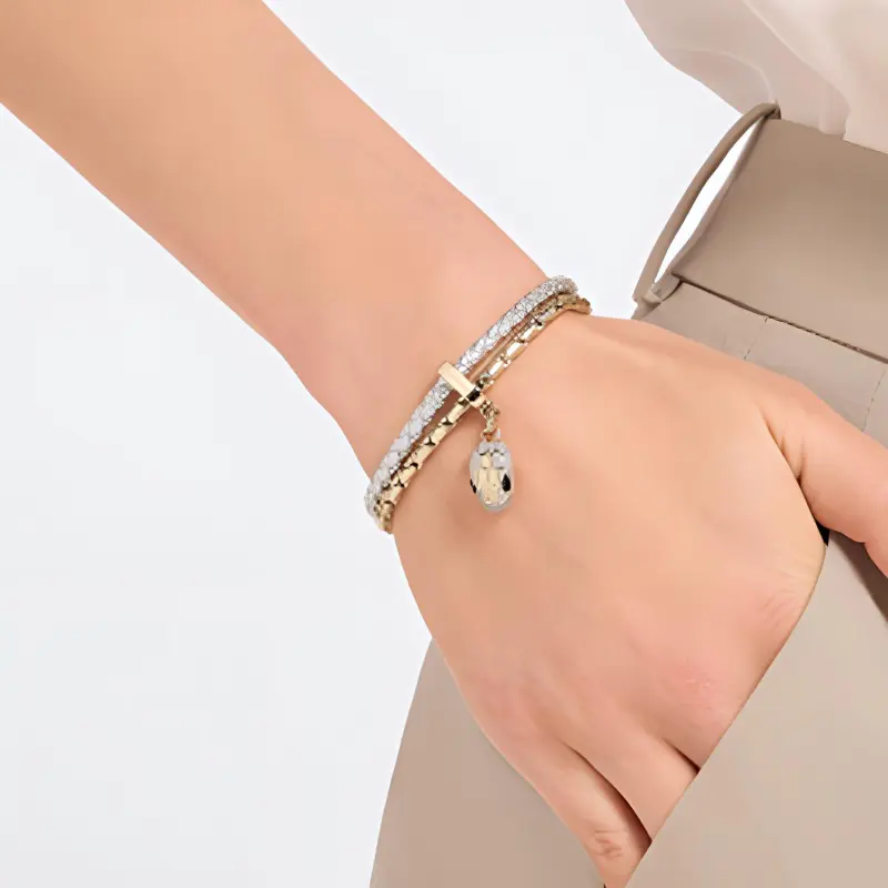 BVLGARI Leather Bracelets Women's Silver-2