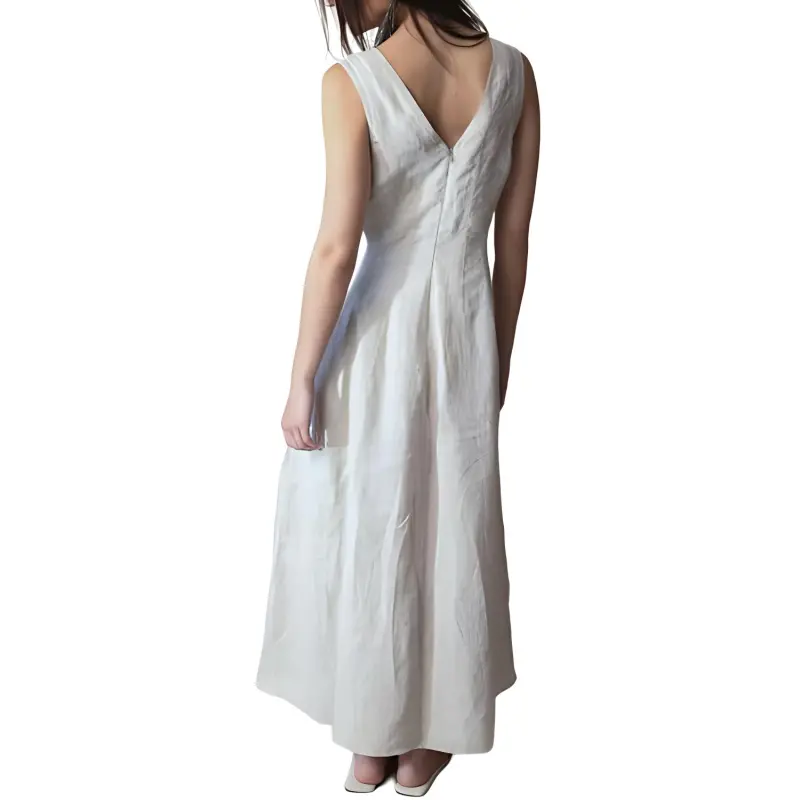 Brunello Cucinelli V neck Linen Maxi Dress-2