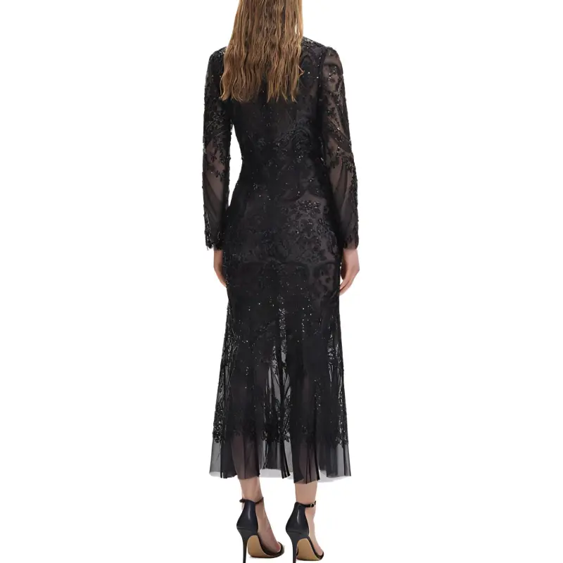 Self portrait Long Sleeved Dress Women's Classic Black-2