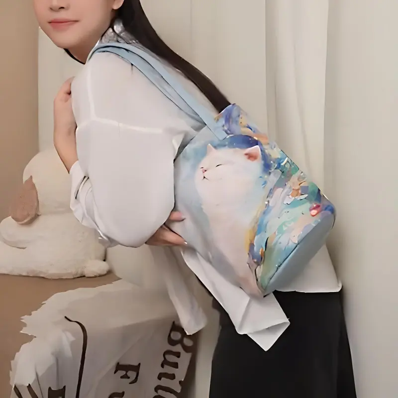 AOSONG Suede Tech Fabric Shoulder Bag Unisex White & Blue-4