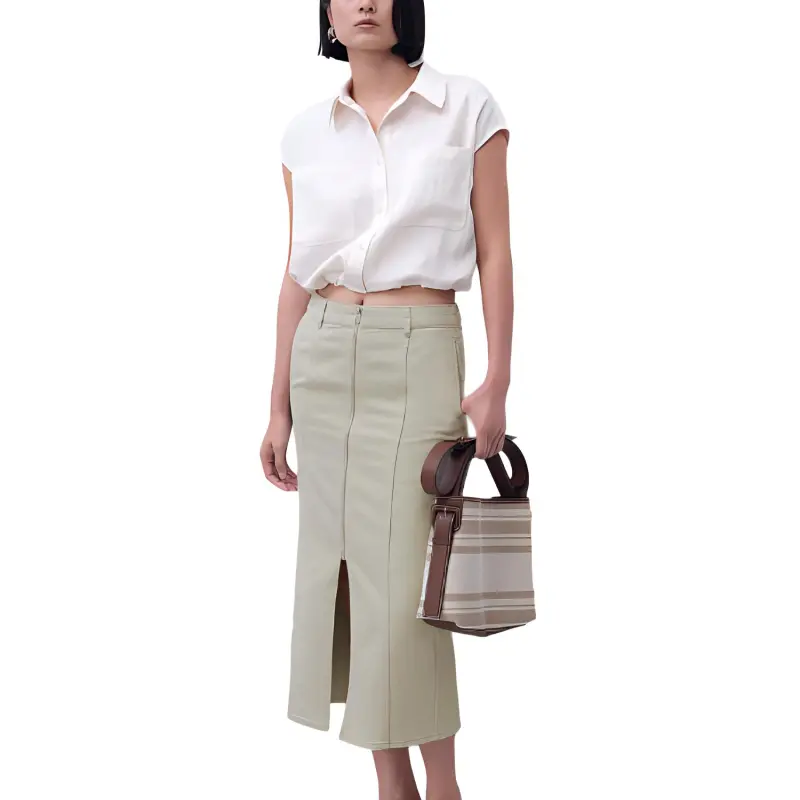 H&M Denim Long Skirts Women's Light Beige-1