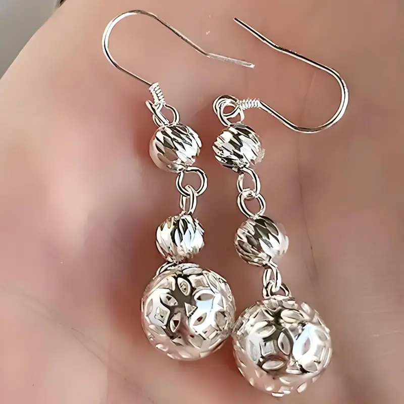 Stone Edge Poly Foot Silver 990 Sterling Silver Hoop Earrings Women's-3