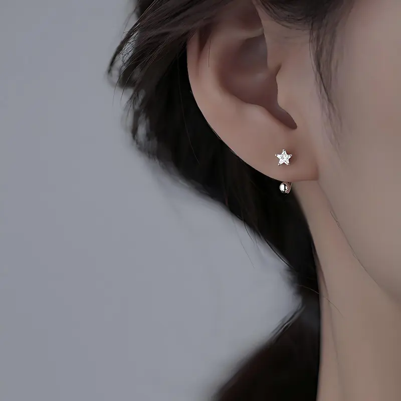 Heart Grass S925 Silver Stud Earrings Women's-3