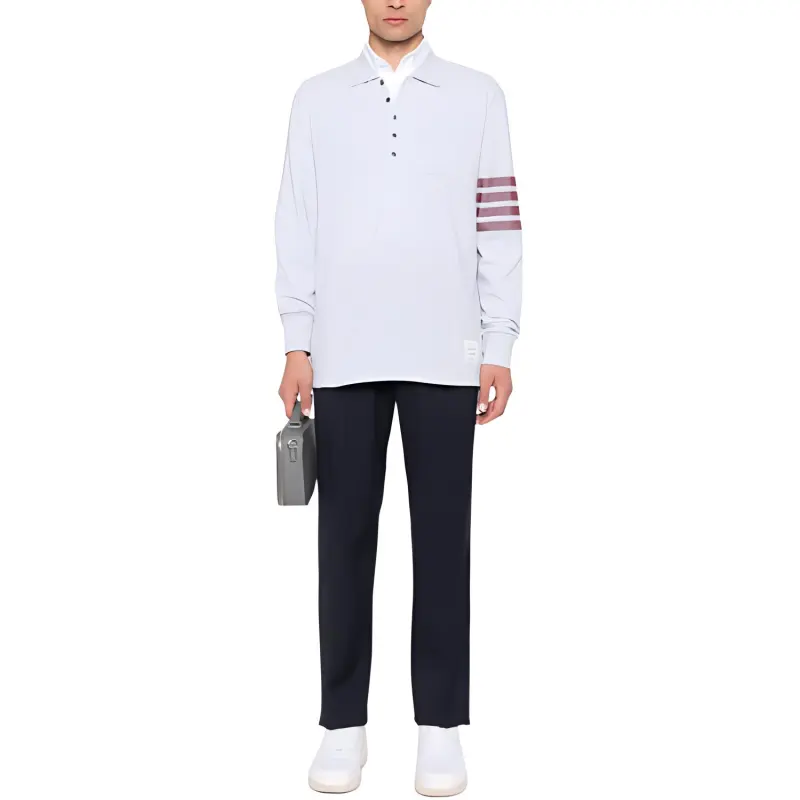 THOM BROWNE Stripe Detailed Long Sleeved Polo Shirt-2
