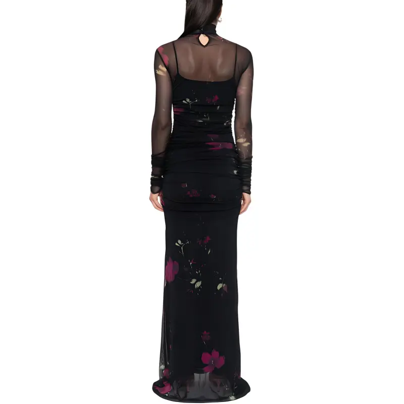 Blumarine Rose print Tulle Maxi Dress-1