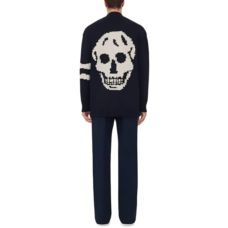 Alexander McQueen Skull Intarsia Knit V Neck Cardigan-2