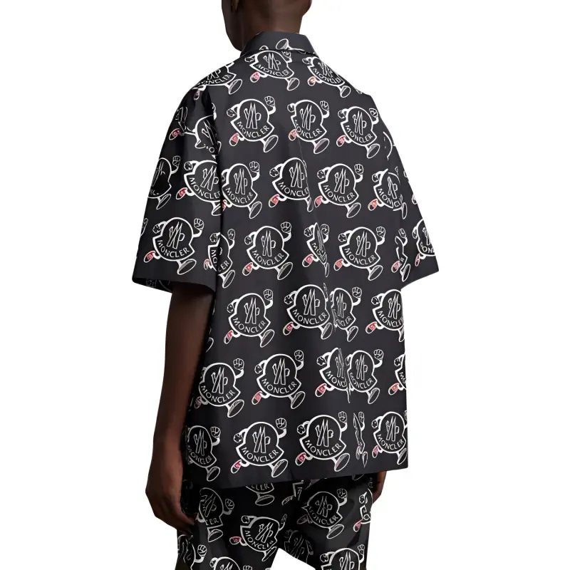 Moncler All Over Logo Collared Short Sleeve Shirt-3