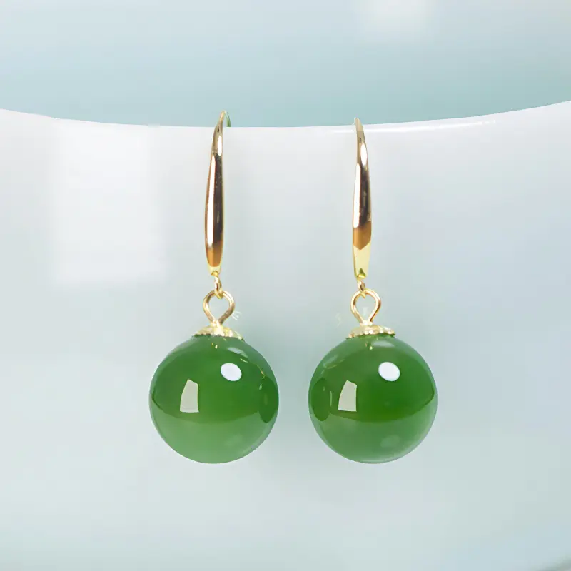 Fuxin 18K Gold Hetian Jade Earrings Women's Jasper-3