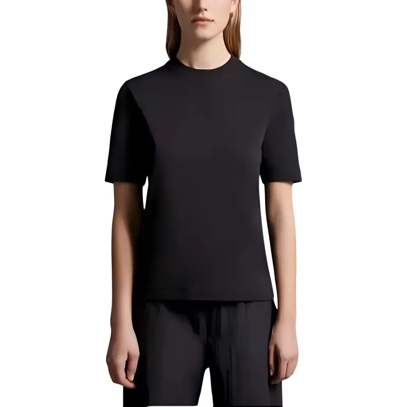 Moncler Embossed Logo T Shirt T Shirt Women's Black-1