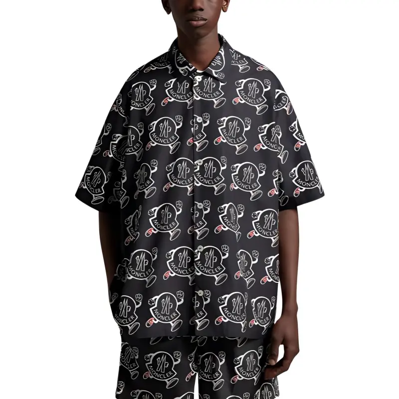 Moncler All Over Logo Collared Short Sleeve Shirt-1