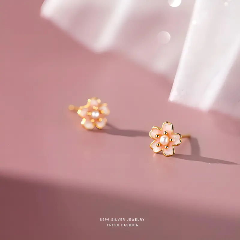 High Quality 999 Silver Material Fashion Stud Earrings Women's-1