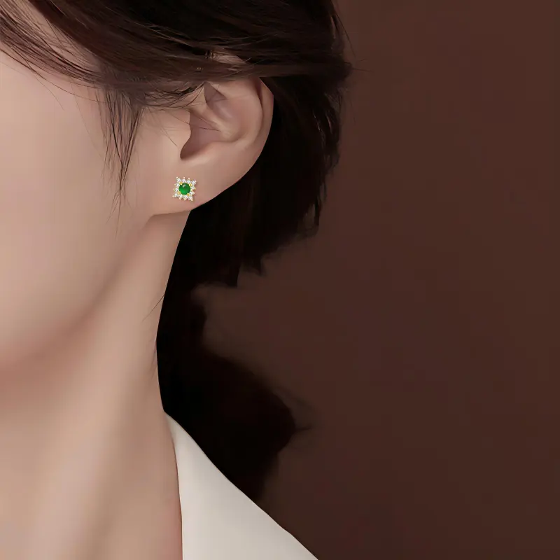 Princess Cui Ice Type Jadeite Stud Earrings Women's-2