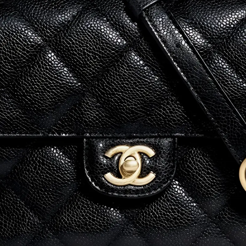 CHANEL Litchi Grain Cow Leather Lid Messenger Bag, Crossbody Bag, Shoulder Bag Medium Size Women's Black-1