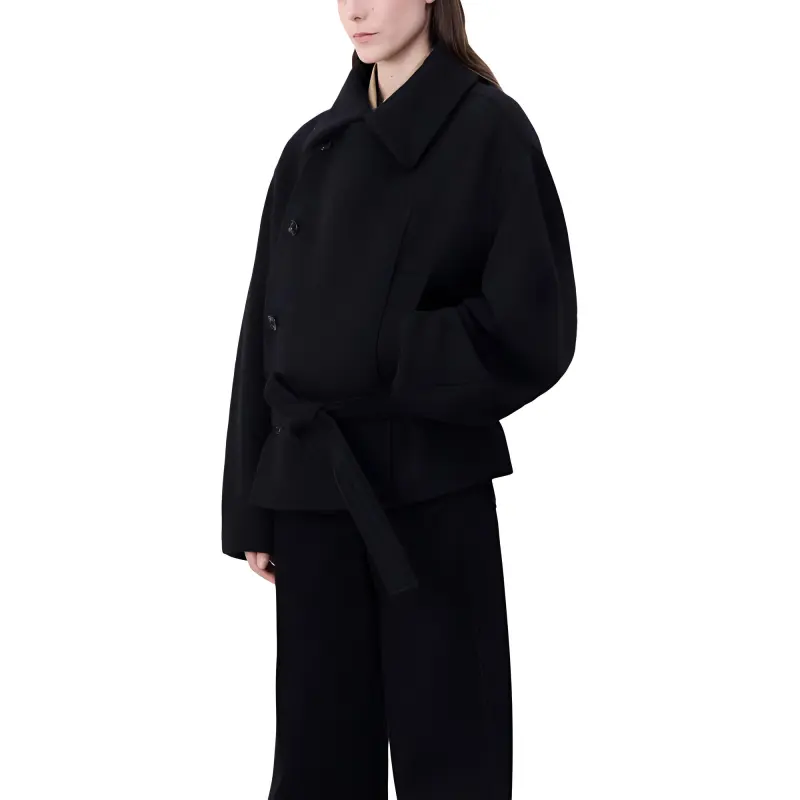 Lemaire Short Asymmetrical Bathrobe Coat 'Black'-4