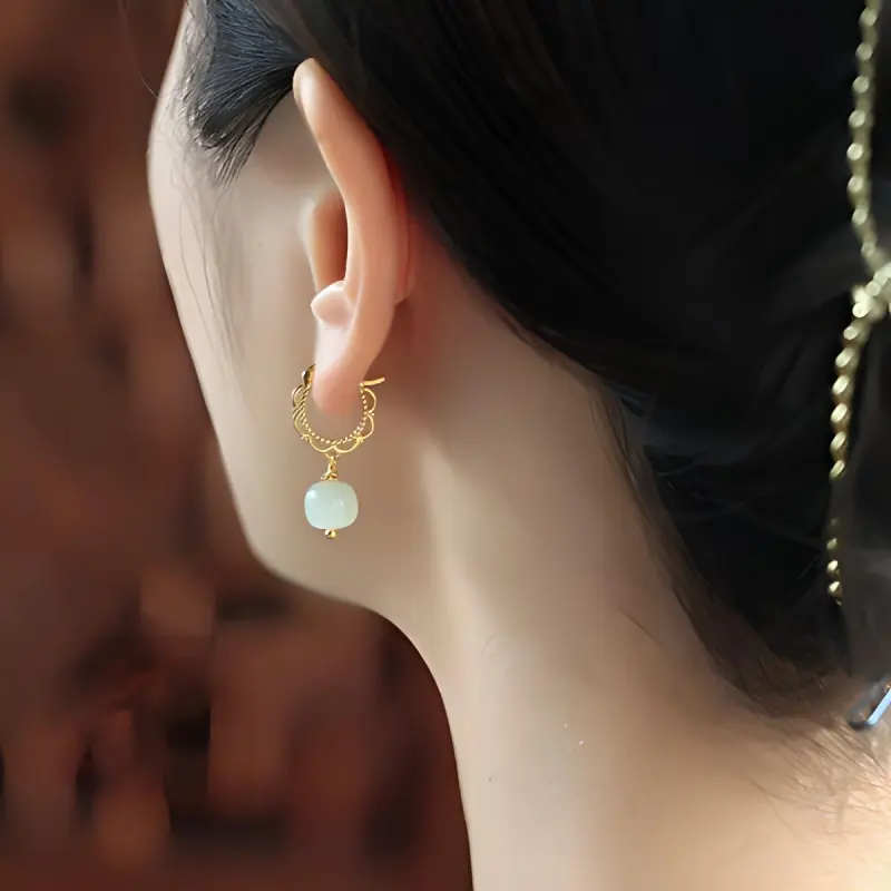 Xiaoyinjiang S925 Silver And Field Jade Earrings Women's-2