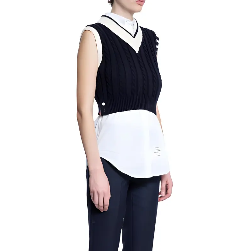 THOM BROWNE Cropped Sleeveless Jumper-3