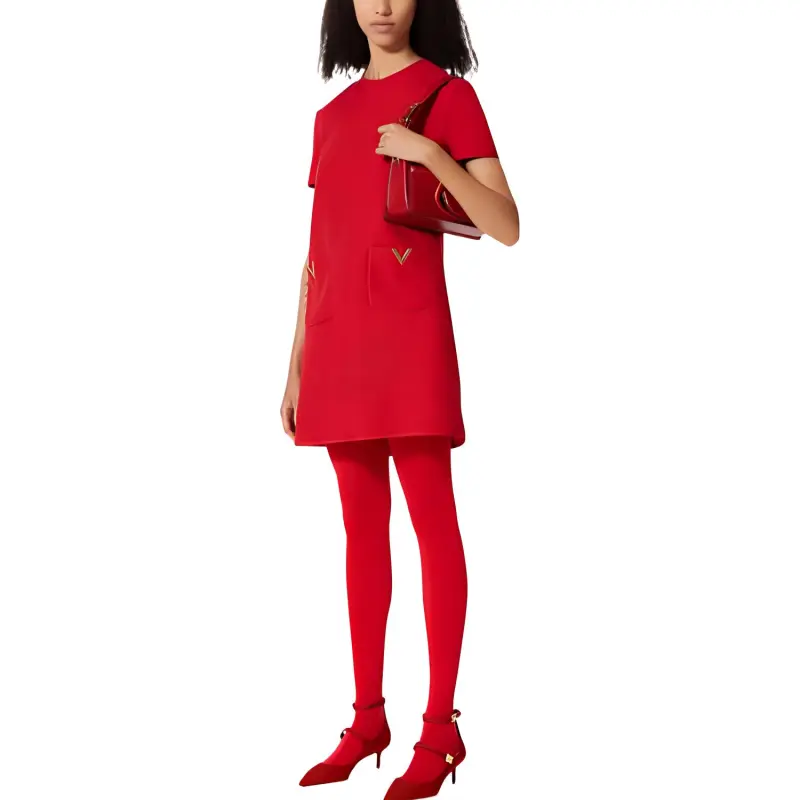 Valentino Short Sleeved Dress Women's Red-3